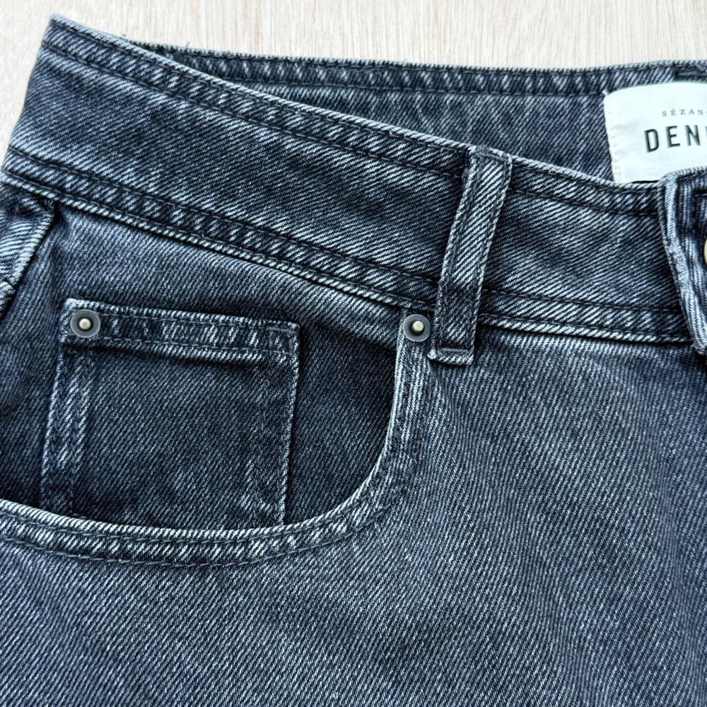 Sezane Le Crop Grey Denim Wide Leg Jeans Size 40 (8/10) Hi Rise Parisian Chic - Picture 4 of 8